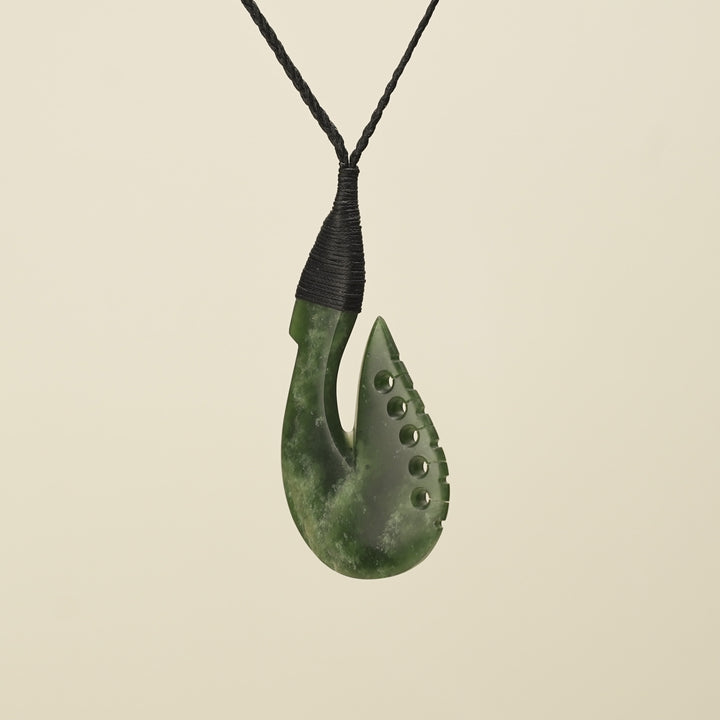 Notched Hei Matau Kawakawa Greenstone Large Pendant