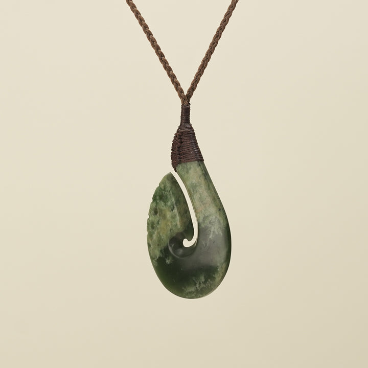 Notched Hei Matau Kawakawa Greenstone Large Pendant