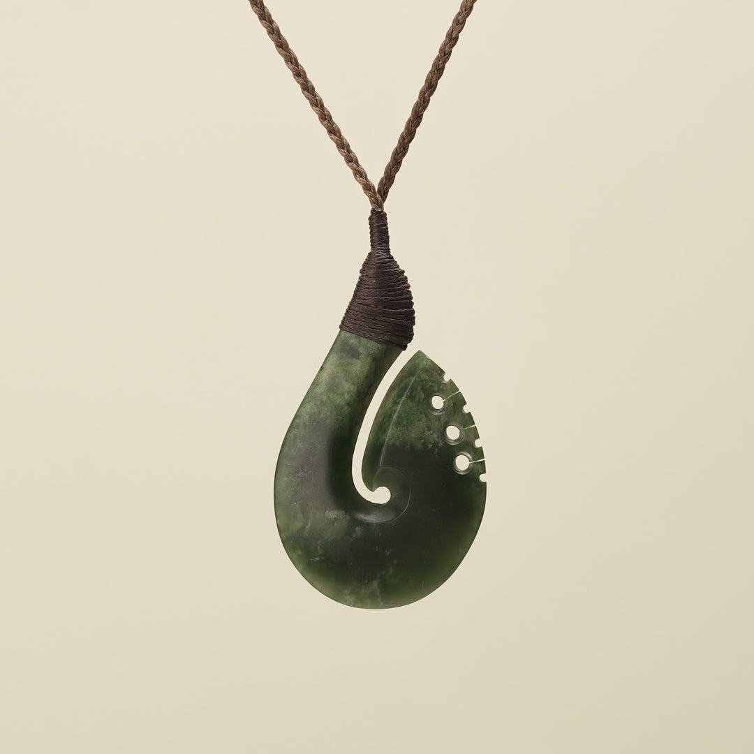 Notched Hei Matau Kawakawa Greenstone Large Pendant