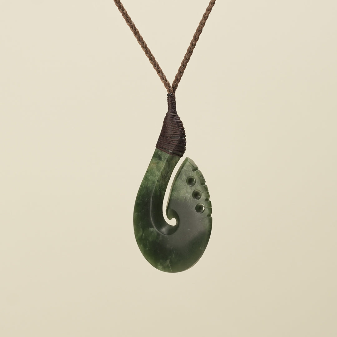Notched Hei Matau Kawakawa Greenstone Large Pendant
