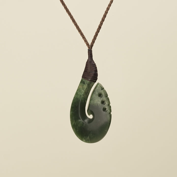 Notched Hei Matau Kawakawa Greenstone Large Pendant