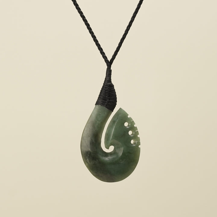 Notched Hei Matau Inanga Greenstone Large Pendant
