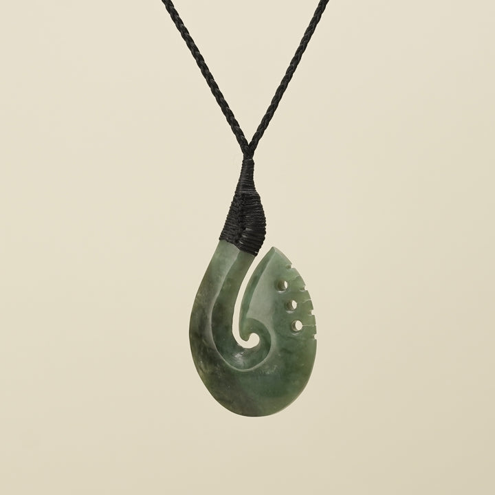 Notched Hei Matau Inanga Greenstone Large Pendant