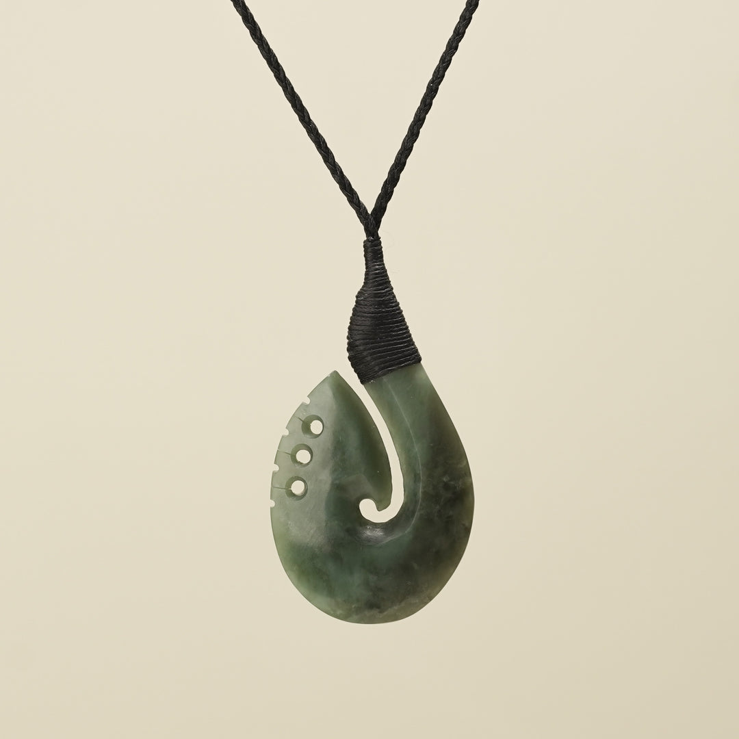 Notched Hei Matau Inanga Greenstone Large Pendant