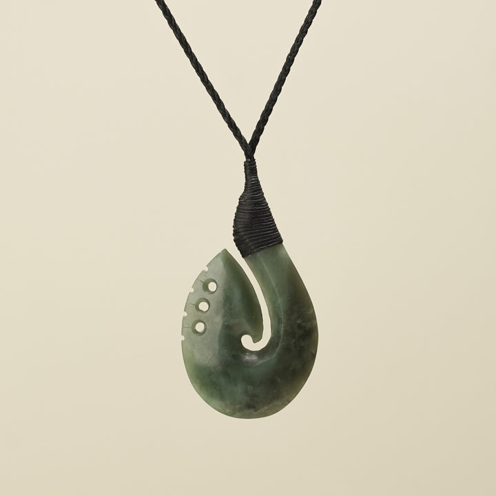 Notched Hei Matau Inanga Greenstone Large Pendant