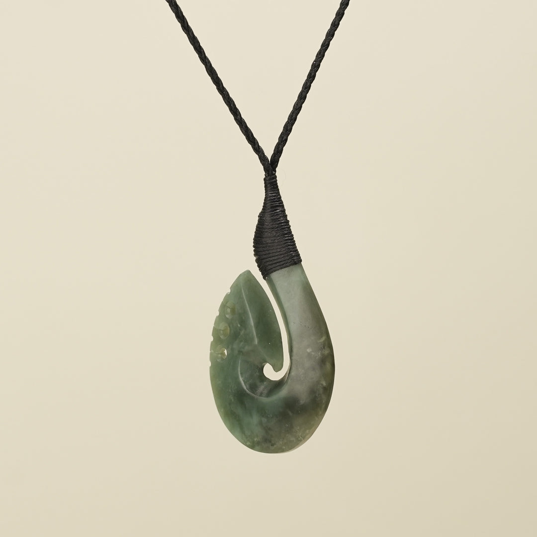 Notched Hei Matau Inanga Greenstone Large Pendant