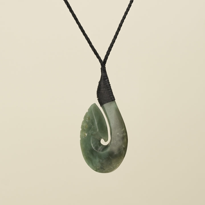 Notched Hei Matau Inanga Greenstone Large Pendant
