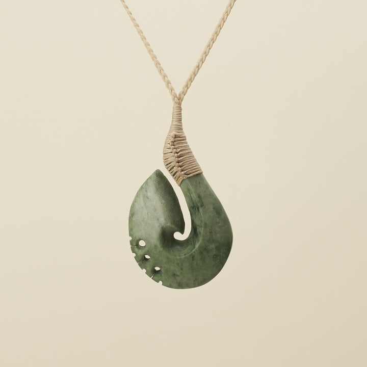 Notched Hei Matau Inanga Greenstone Large Pendant