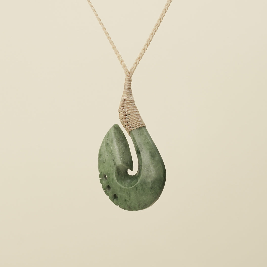 Notched Hei Matau Inanga Greenstone Large Pendant