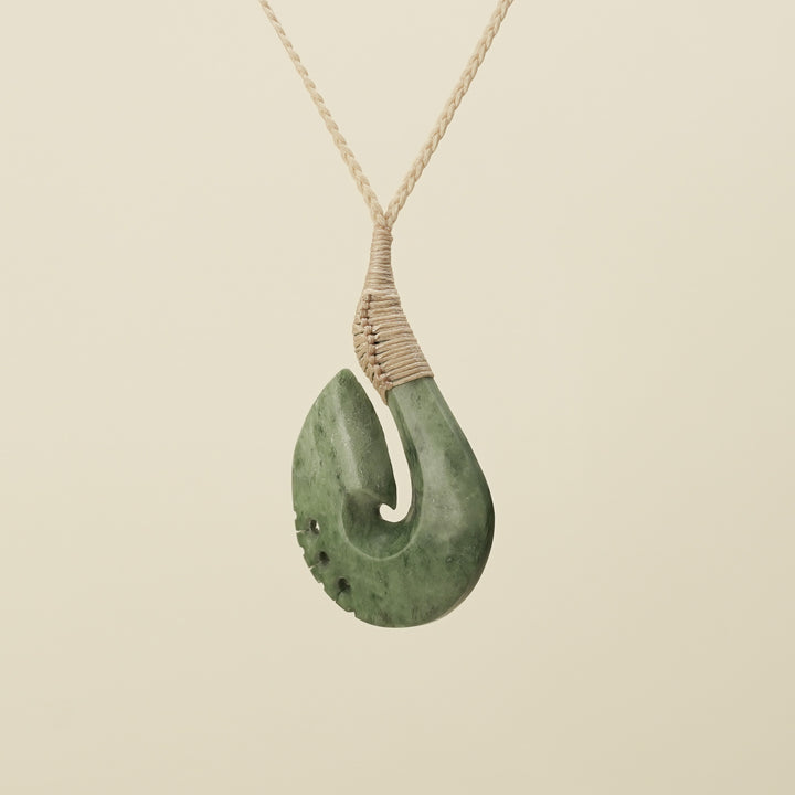 Notched Hei Matau Inanga Greenstone Large Pendant