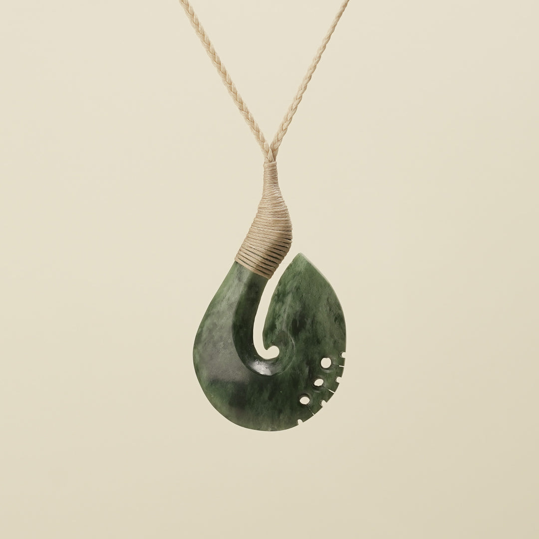 Notched Hei Matau Inanga Greenstone Large Pendant