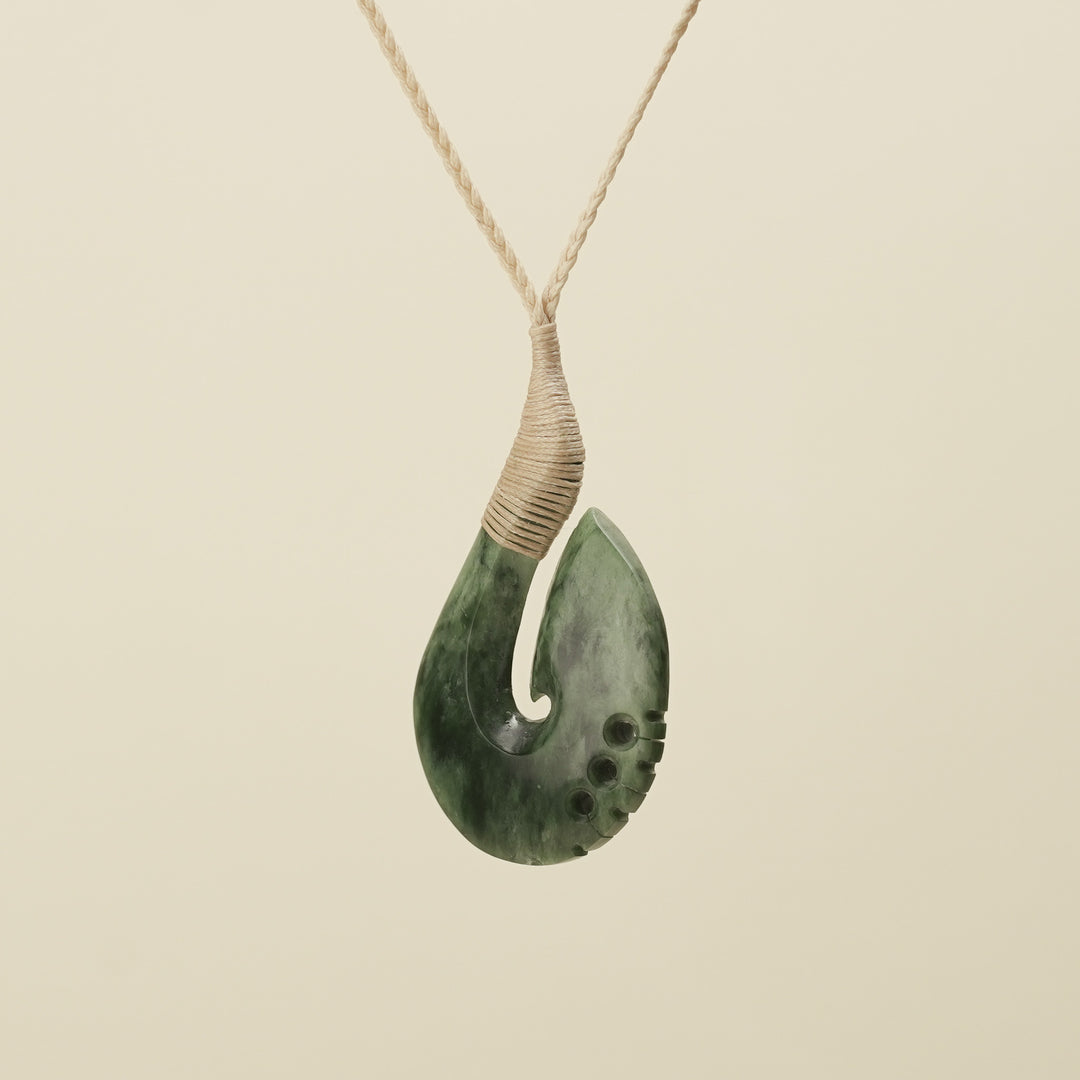 Notched Hei Matau Inanga Greenstone Large Pendant