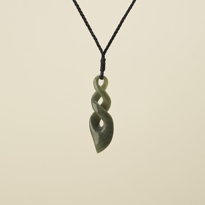Double Pikorua Hapopo Pounamu Pendant, Black Binding