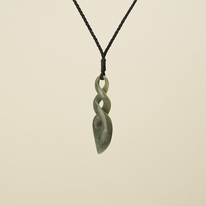Double Pikorua Hapopo Pounamu Pendant, Black Binding