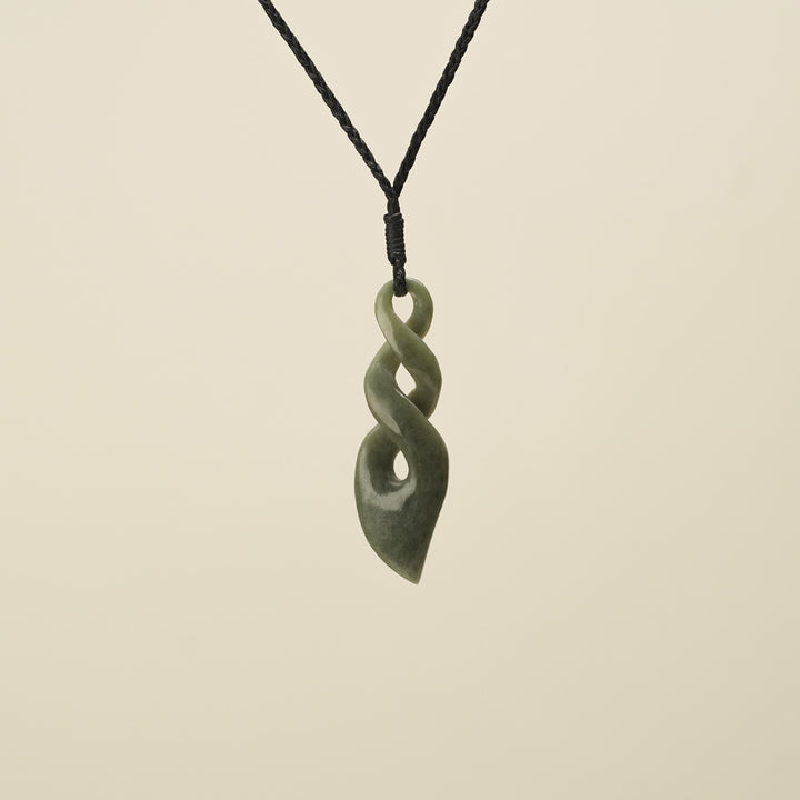 Double Pikorua Hapopo Pounamu Pendant, Black Binding