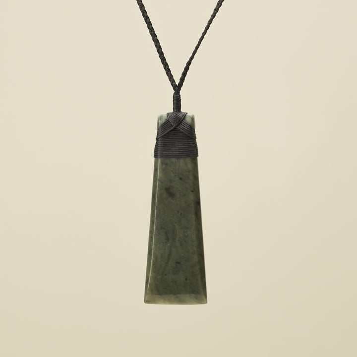 Toki Hapopo Pounamu Large Pendant, Black Binding