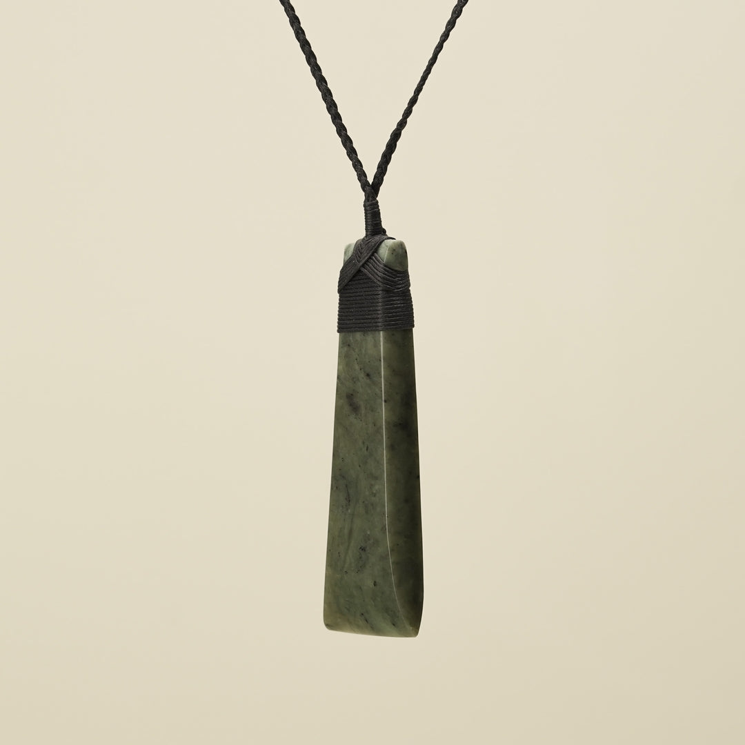 Toki Hapopo Pounamu Large Pendant, Black Binding