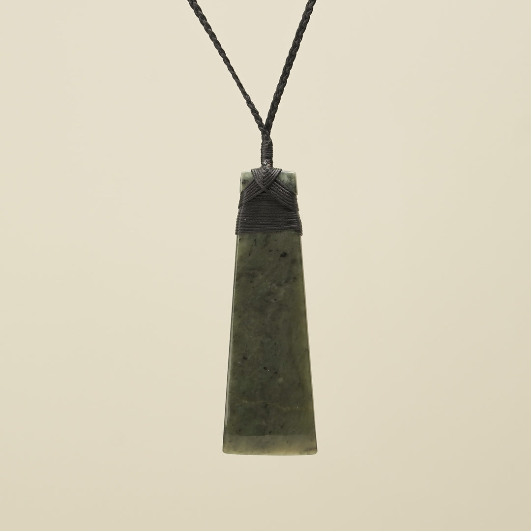 Toki Hapopo Pounamu Large Pendant, Black Binding