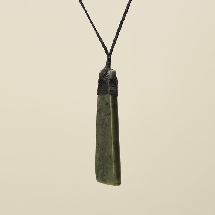 Toki Hapopo Pounamu Large Pendant, Black Binding