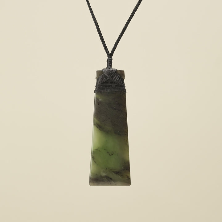 Toki Kawakawa Kahurangi Pounamu Large Pendant, Black Binding