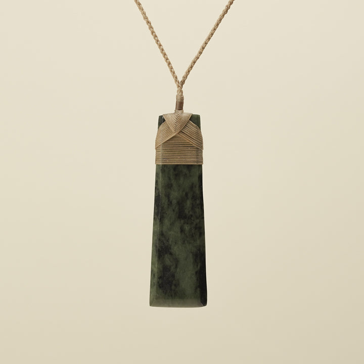 Toki Inanga Pounamu Extra Large Pendant, Tan Binding