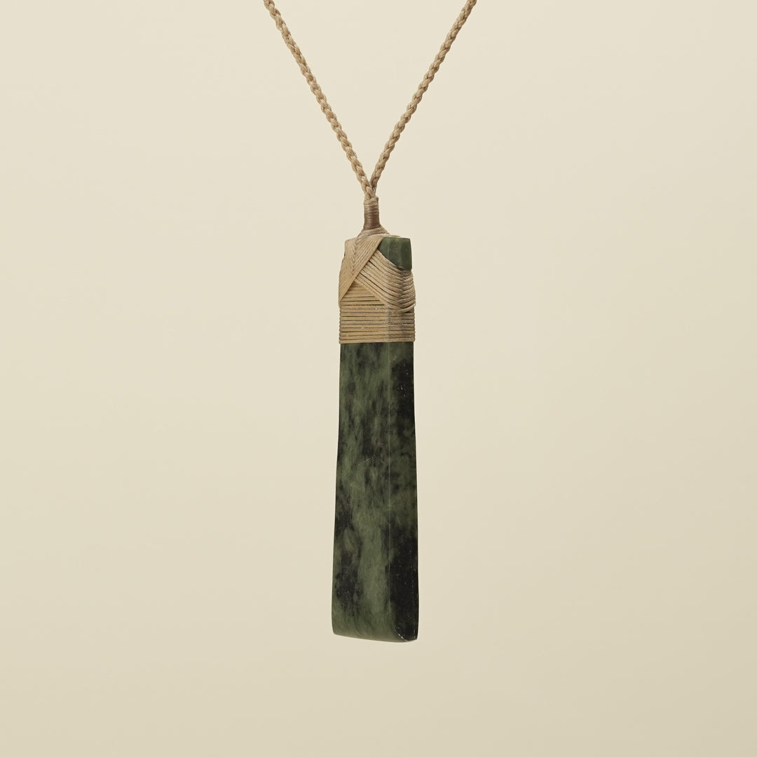 Toki Inanga Pounamu Extra Large Pendant, Tan Binding