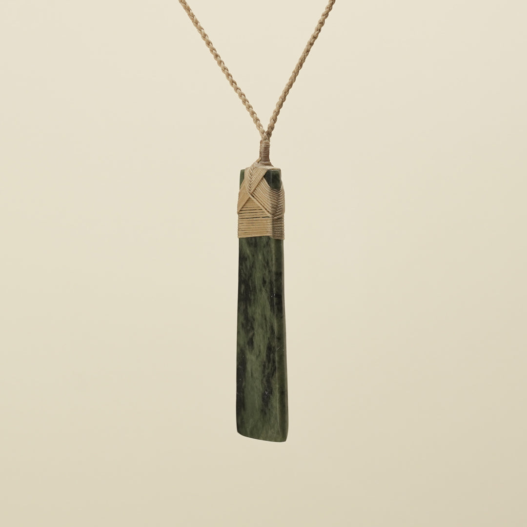 Toki Inanga Pounamu Extra Large Pendant, Tan Binding