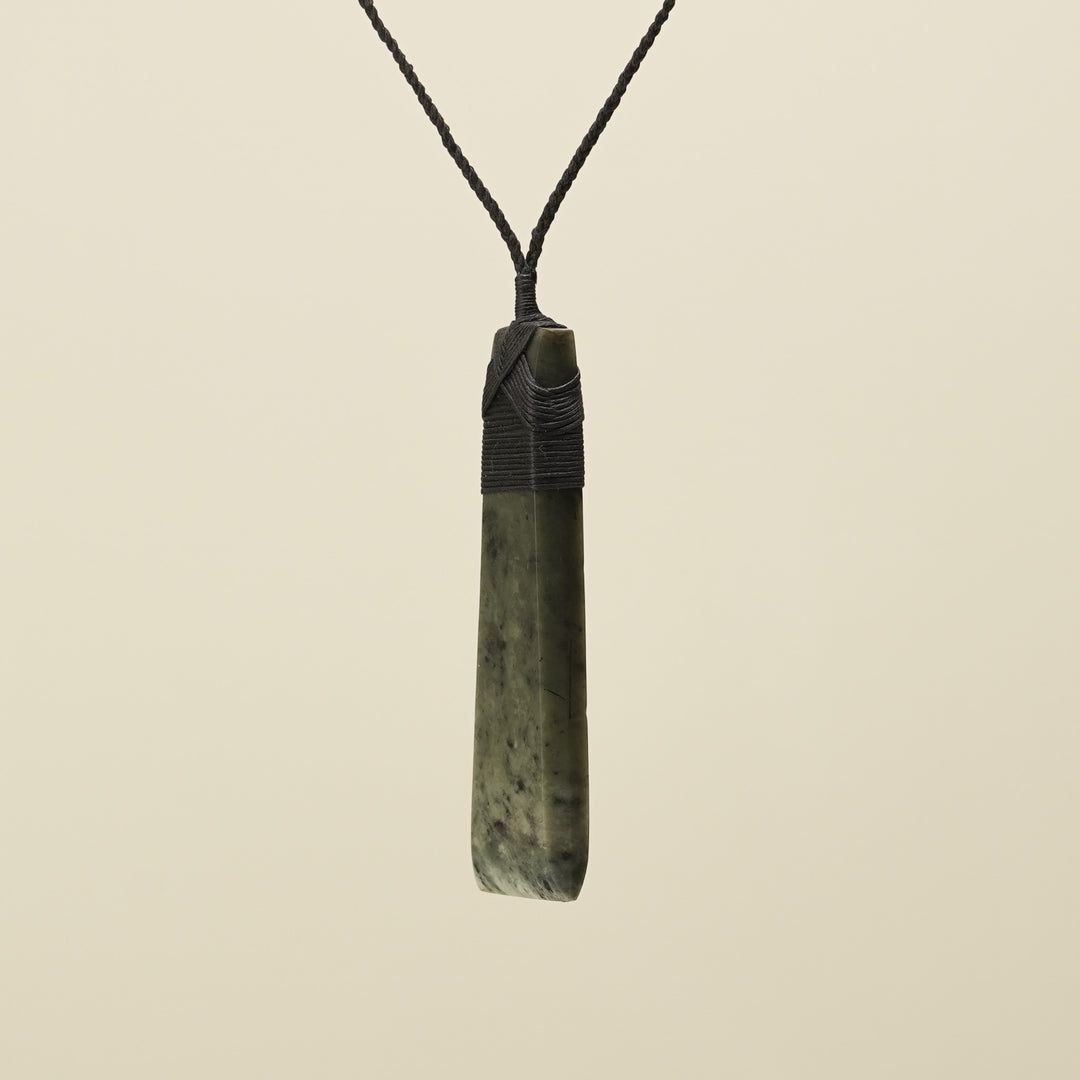 Toki Hapopo Pounamu Extra Large Pendant, Black Binding