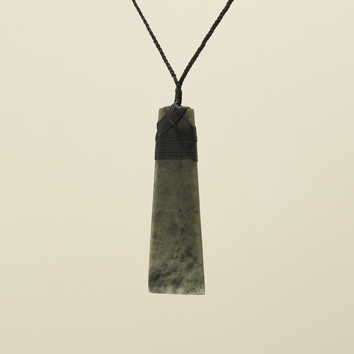 Toki Hapopo Pounamu Extra Large Pendant, Black Binding