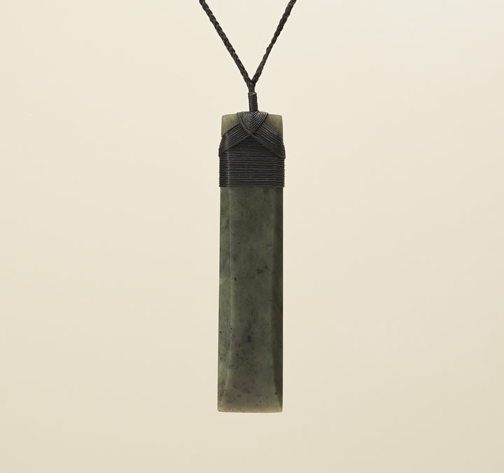 Toki Hapopo Pounamu Matte Extra Large Pendant, Black Binding