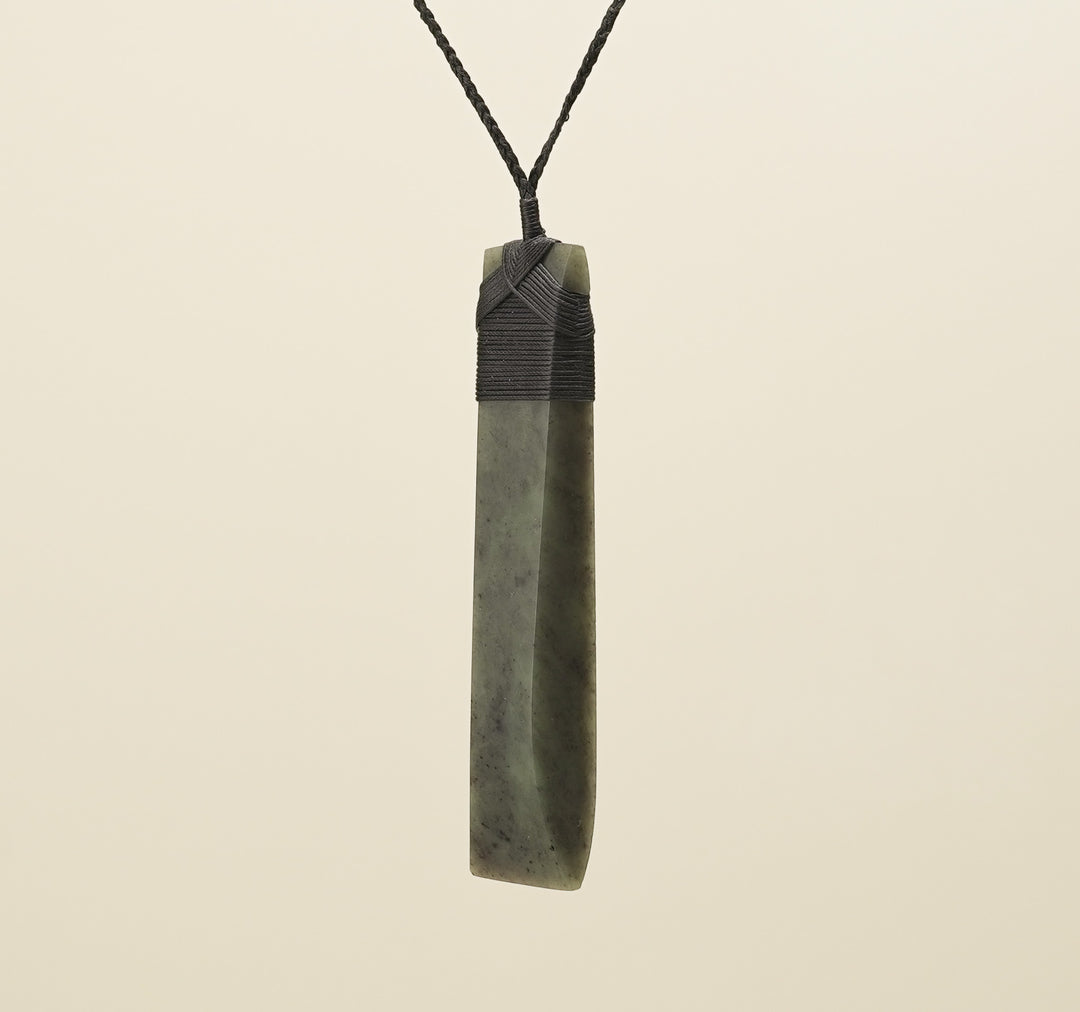 Toki Hapopo Pounamu Matte Extra Large Pendant, Black Binding