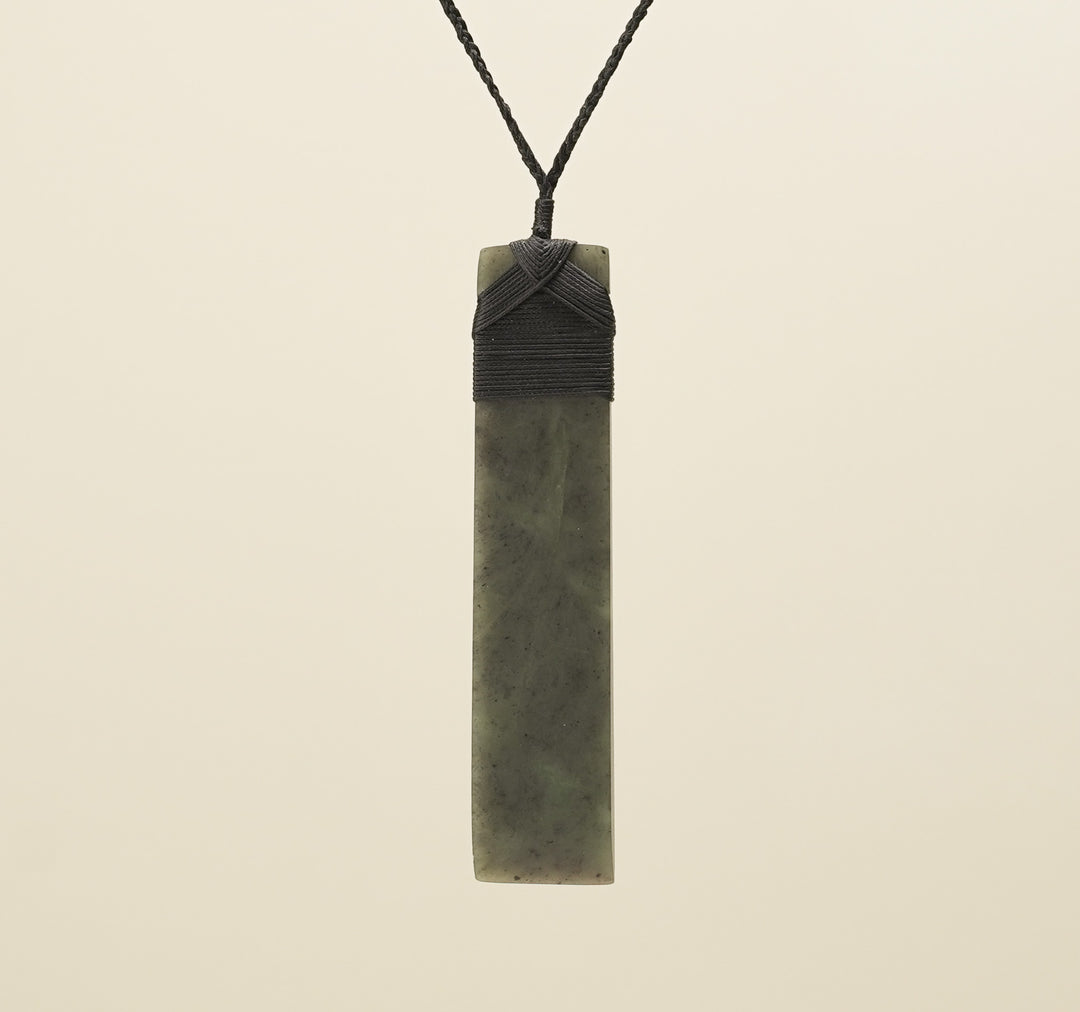 Toki Hapopo Pounamu Matte Extra Large Pendant, Black Binding