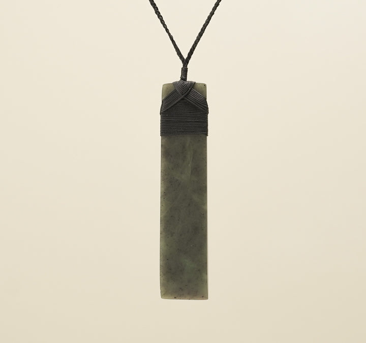 Toki Hapopo Pounamu Matte Extra Large Pendant, Black Binding