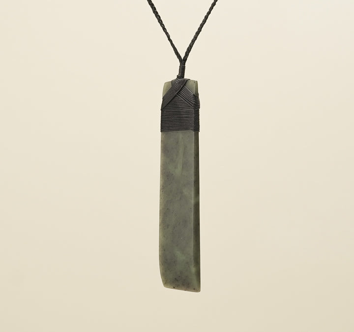 Toki Hapopo Pounamu Matte Extra Large Pendant, Black Binding
