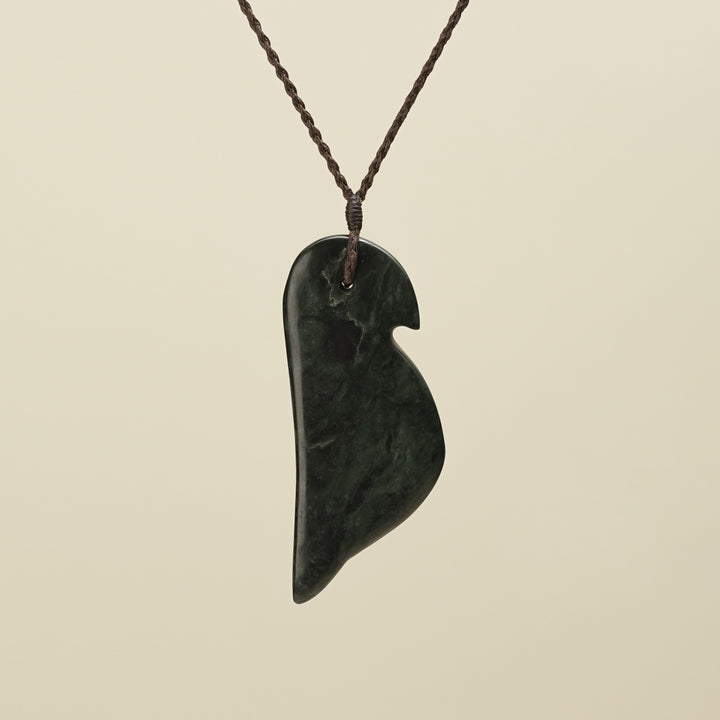 Manu Bird Large Pounamu Pendant, Brown Binding