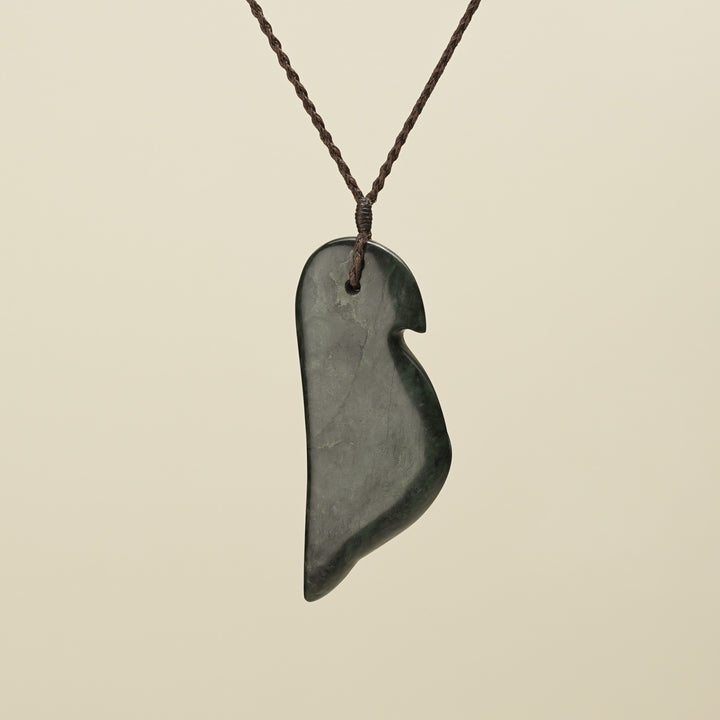Manu Bird Large Pounamu Pendant, Brown Binding