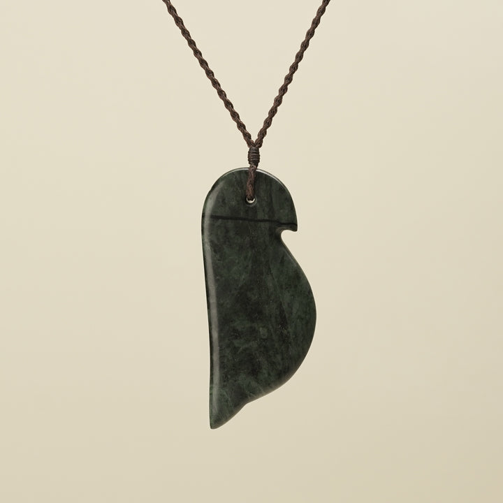 Manu Bird Large Pounamu Pendant, Brown Binding