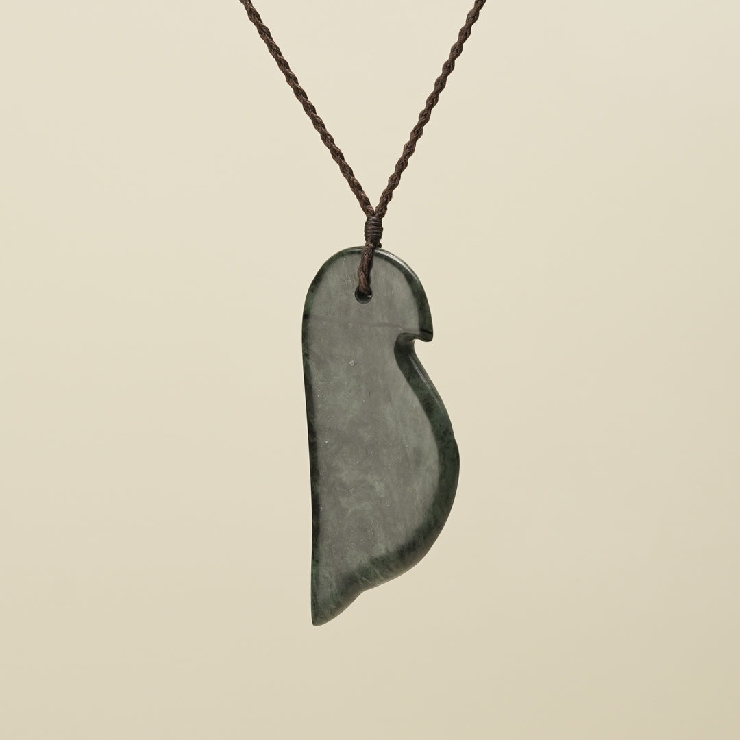 Manu Bird Large Pounamu Pendant, Brown Binding