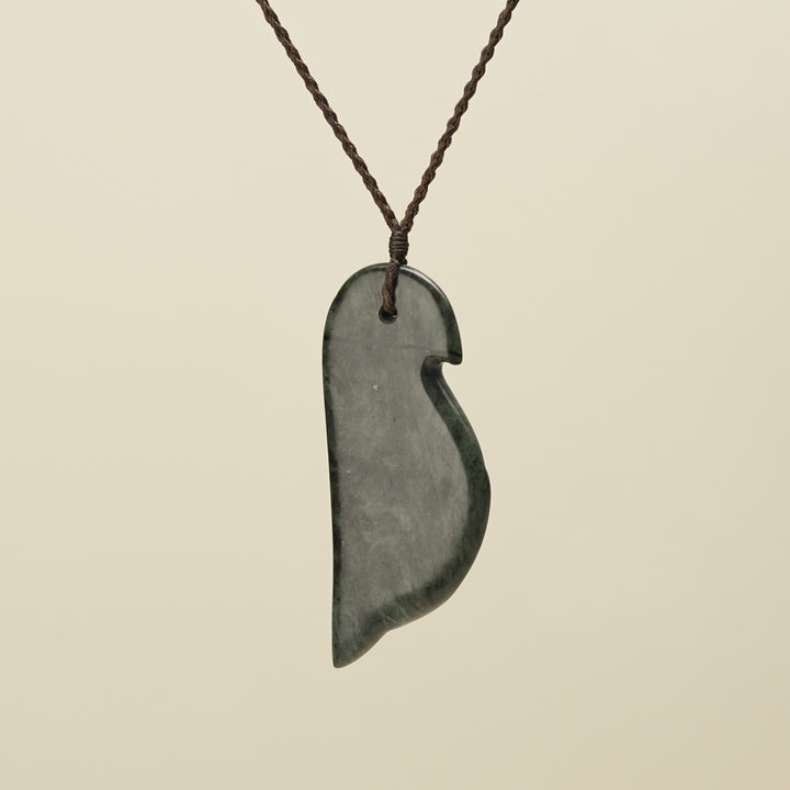 Manu Bird Large Pounamu Pendant, Brown Binding