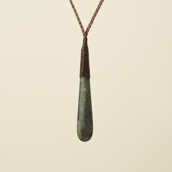 Roimata Teardrop Hapopo Medium Pendant, Brown Binding