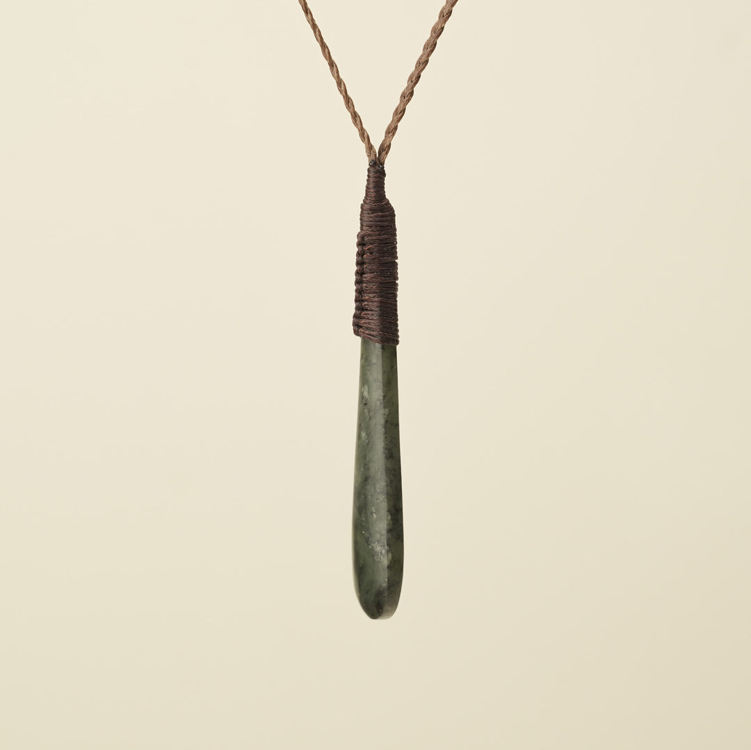 Roimata Teardrop Hapopo Medium Pendant, Brown Binding