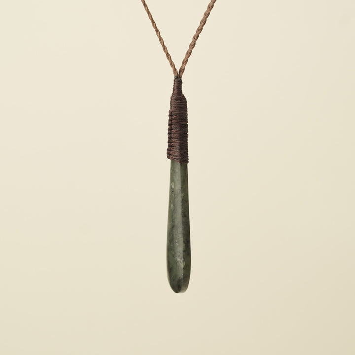 Roimata Teardrop Hapopo Medium Pendant, Brown Binding