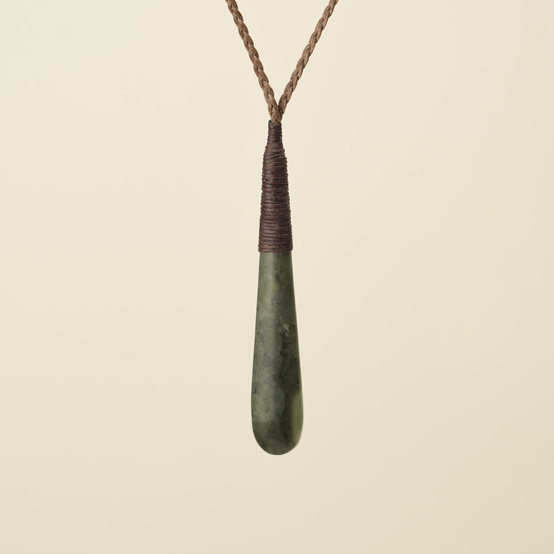Roimata Teardrop Hapopo Medium Pendant, Brown Binding