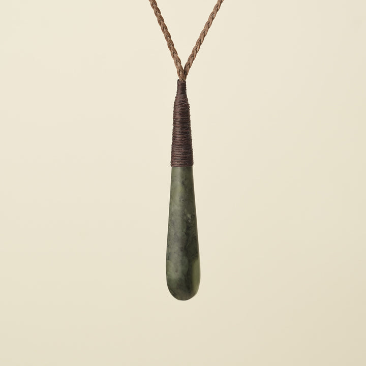 Roimata Teardrop Hapopo Medium Pendant, Brown Binding
