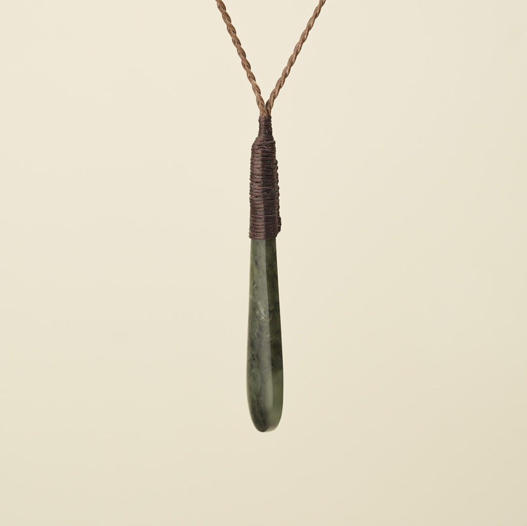 Roimata Teardrop Hapopo Medium Pendant, Brown Binding