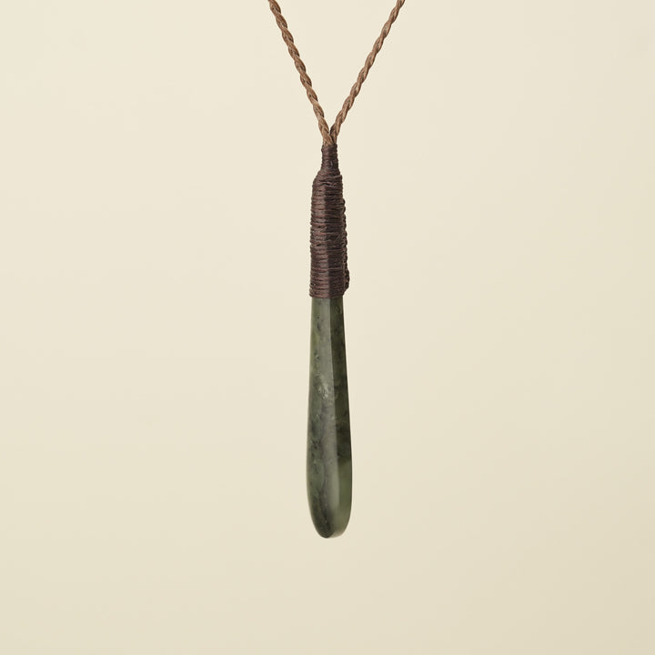 Roimata Teardrop Hapopo Medium Pendant, Brown Binding