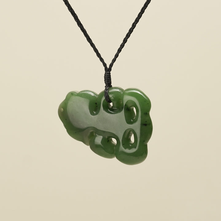 Hei Tiki Kawakawa Greenstone Large Pendant, Black Binding
