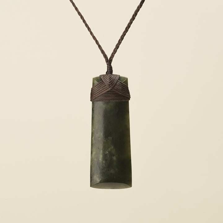 Toki Hapopo Pounamu Large Pendant, Brown Binding