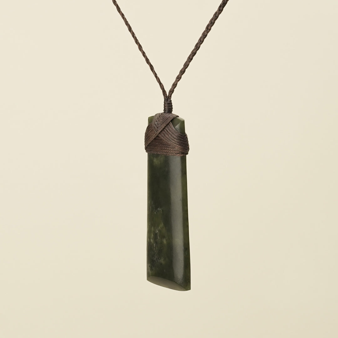 Toki Hapopo Pounamu Large Pendant, Brown Binding