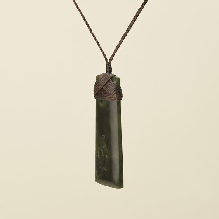 Toki Hapopo Pounamu Large Pendant, Brown Binding